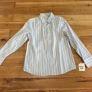 Open Edit, White and Blue stripped, button down long sleeve top